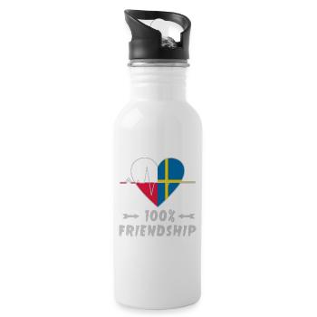 Polen und Schweden 100% Freundschaft - Trinkflasche mit integriertem Trinkhalm - Weiß - Rechts
