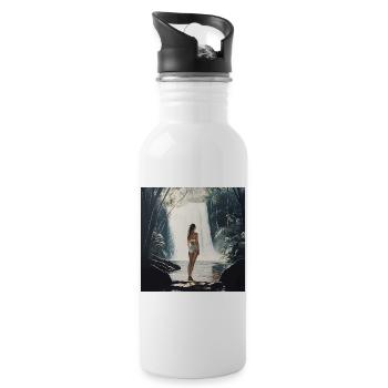 Reizende Frau am Wasserfall - Trinkflasche mit integriertem Trinkhalm - Weiß - Rechts
