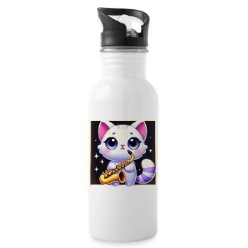 Conception de dessin animé de chat de saxophone mignon - Gourde avec paille intégrée - blanc - Droite