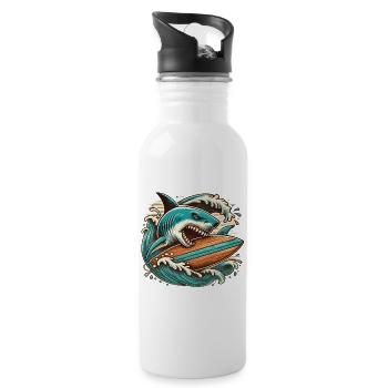 Fierce Shark Surfing Adventure - Water bottle with straw - white - Right