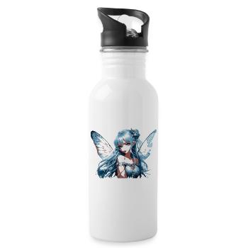 Blauer Feenflügel mit Blumen - Trinkflasche mit integriertem Trinkhalm - Weiß - Rechts
