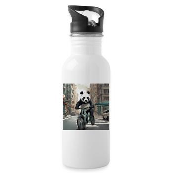 Panda on a bike in the city - Water bottle with straw - white - Right