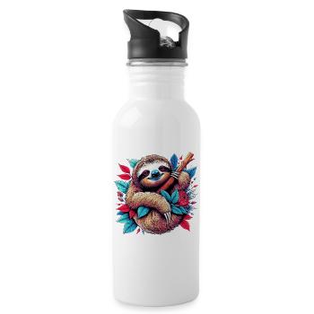 Faultier - Trinkflasche mit integriertem Trinkhalm - Weiß - Rechts