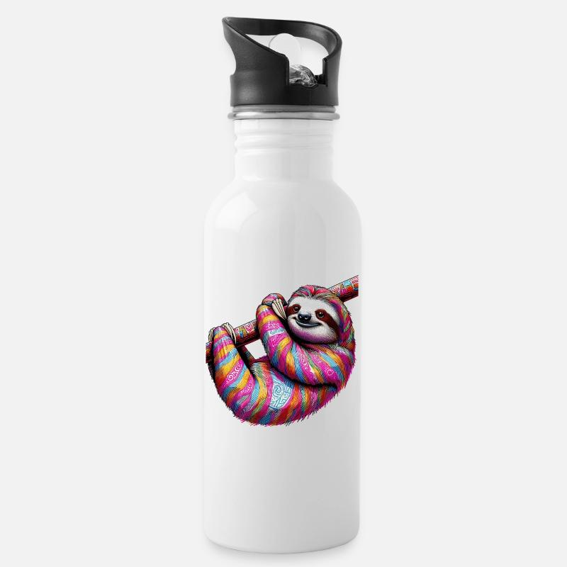 Faultier - Trinkflasche mit integriertem Trinkhalm - Weiß