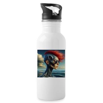 Cyberpunk Woman - Water bottle with straw - white - Right