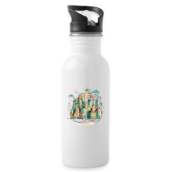 Cityscape Connections: Ein stilisiertes Bild von Interco - Trinkflasche mit integriertem Trinkhalm - Weiß - Rechts