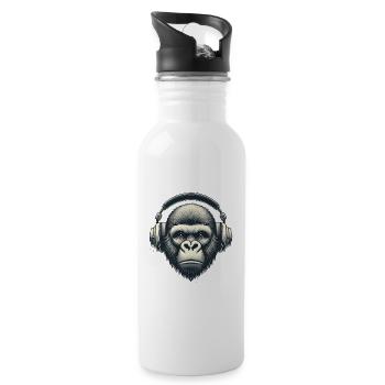 Gorilla with Headphones Artistic Design - Water bottle with straw - white - Right