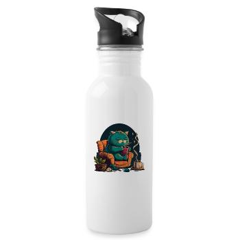 Playful Whiskers: A Mischievous Cat and its Yarn - Water bottle with straw - white - Right