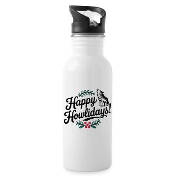 Frohe Howlidays Festlicher Wolf - Trinkflasche mit integriertem Trinkhalm - Weiß - Rechts