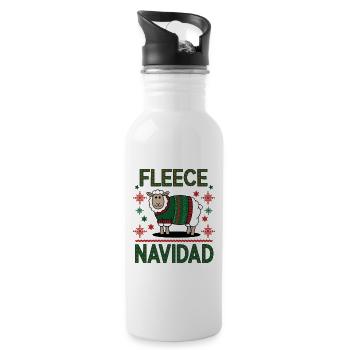 Festive Sheep Christmas Sweater Design - Water bottle with straw - white - Right