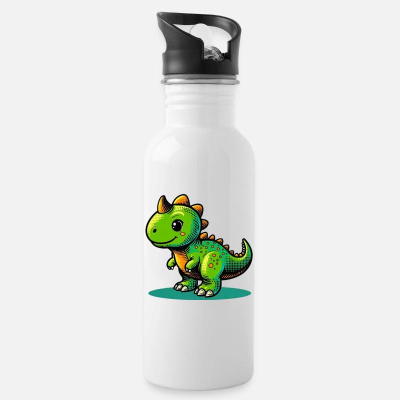 Dinosaurier - Trinkflasche mit integriertem Trinkhalm - Weiß