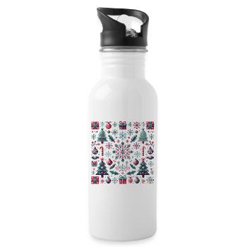 Festive Pixel Art Christmas Pattern - Water bottle with straw - white - Right