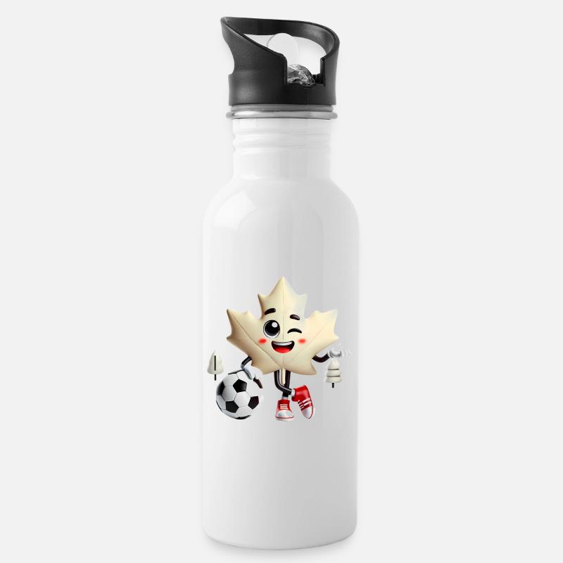 Mascotte de soccer de la feuille d’érable du Canada - Gourde avec paille intégrée - blanc