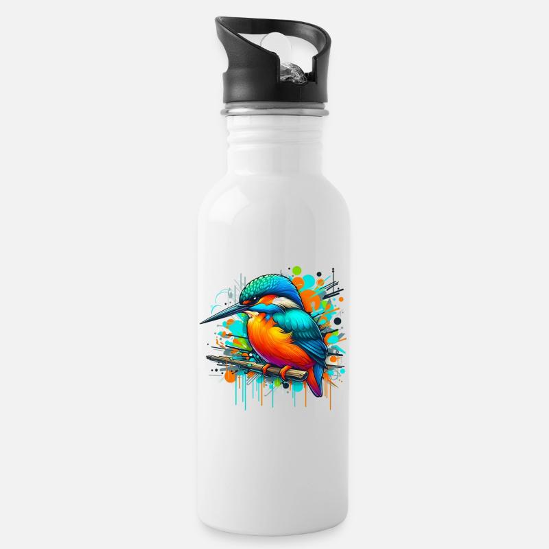 Eisvogel - Trinkflasche mit integriertem Trinkhalm - Weiß
