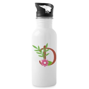Elegant letter 'D' with flowers - Water bottle with straw - white - Right