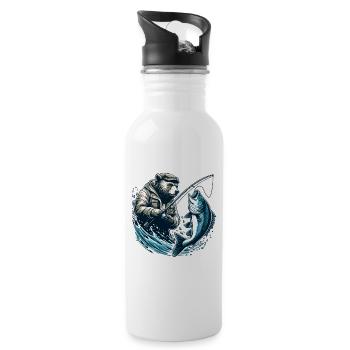 Ours Pêche Pêcheur Poisson Cadeau - Gourde avec paille intégrée - blanc - Droite
