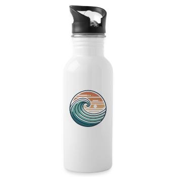Vintage Ocean Wave Sunset Badge - Water bottle with straw - white - Right