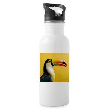 Tukan-Vogel auf tropischen gelben Hintergrundfarben - Trinkflasche mit integriertem Trinkhalm - Weiß - Rechts