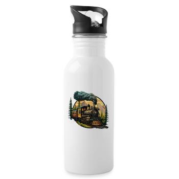 Vintage Journey: Altmodische Dampfeisenbahn - Trinkflasche mit integriertem Trinkhalm - Weiß - Rechts