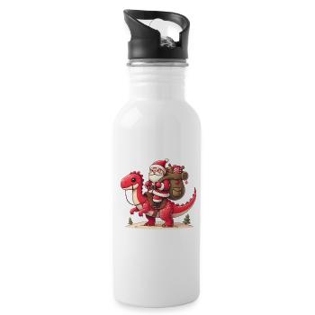 Santa Riding Dinosaur Christmas Fun - Water bottle with straw - white - Right