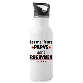 Les meilleurs papys sont rugbymen, cadeau noël - Gourde avec paille intégrée - blanc - Droite