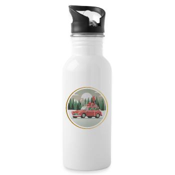 Weihnachtsauto, Geschenkauto, Weihnachtsgeschenke - Trinkflasche mit integriertem Trinkhalm - Weiß - Rechts