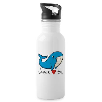 "I whale love you" Cheerful blue whale - Water bottle with straw - white - Right