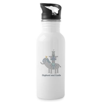 Elefant und Schloss L mit Text - Trinkflasche mit integriertem Trinkhalm - Weiß - Rechts