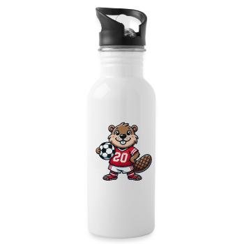 Fröhlicher Biber Fußball Maskottchen Design - Trinkflasche mit integriertem Trinkhalm - Weiß - Rechts