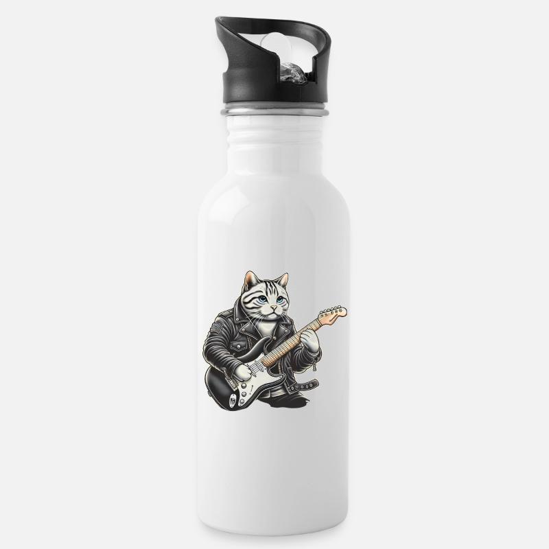 Chat jouant de la guitare - Gourde avec paille intégrée - blanc