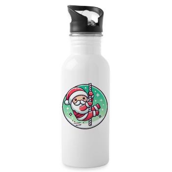 Funny Santa Pole Dance Cartoon - Water bottle with straw - white - Right