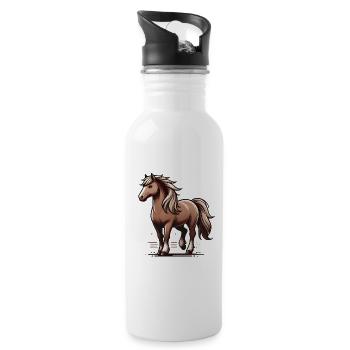 Majestätisches braunes Pferd Illustration - Trinkflasche mit integriertem Trinkhalm - Weiß - Rechts