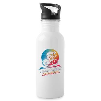 Train. Sweat. Achieve. Indoor cycling trainer - Water bottle with straw - white - Right