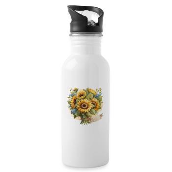 Sunflower Serenade: A Watercolor Bouquet - Water bottle with straw - white - Right