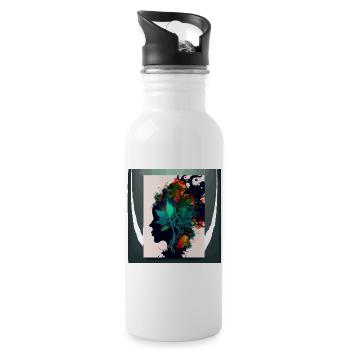 Cool Weed Head: Ein psychedelisches und abstraktes Kunstwerk - Trinkflasche mit integriertem Trinkhalm - Weiß - Rechts