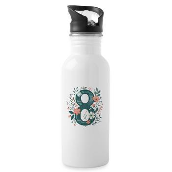 Blumen Zahl 8 Design - Trinkflasche mit integriertem Trinkhalm - Weiß - Rechts