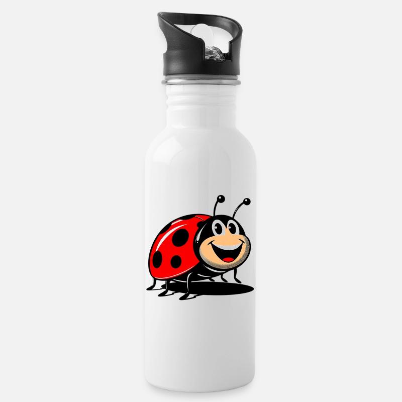 Marienkäfer - Trinkflasche mit integriertem Trinkhalm - Weiß