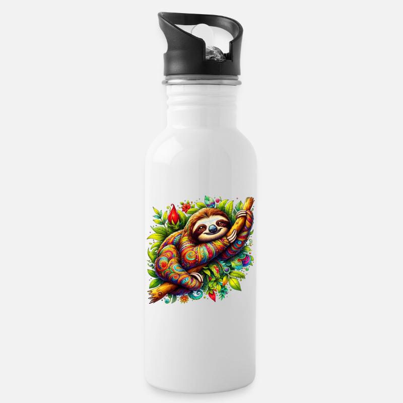 Faultier - Trinkflasche mit integriertem Trinkhalm - Weiß