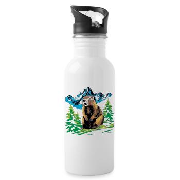 Marmot of the Alpine Mountains - Water bottle with straw - white - Right
