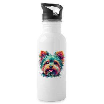 Portrait coloré d’un Yorkshire Terrier - Gourde avec paille intégrée - blanc - Droite