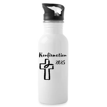 Konfirmation 2025 Fisch taucht ins Kreuz - Trinkflasche mit integriertem Trinkhalm - Weiß - Rechts
