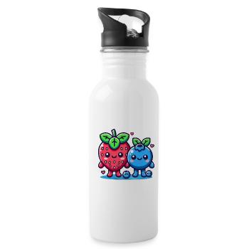 Erdbeere Heidelbeere Kawaii Duo - Trinkflasche mit integriertem Trinkhalm - Weiß - Rechts