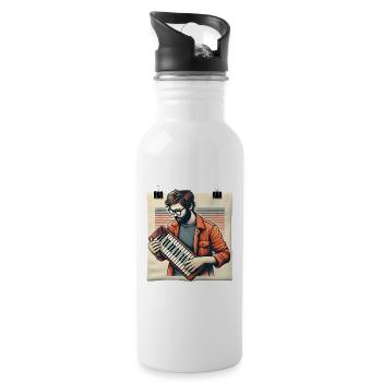 Melodica Player Retro Art Design - Water bottle with straw - white - Right