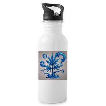 Blauer Hanfbaum mit Wasserdesign - Trinkflasche mit integriertem Trinkhalm - Weiß - Rechts