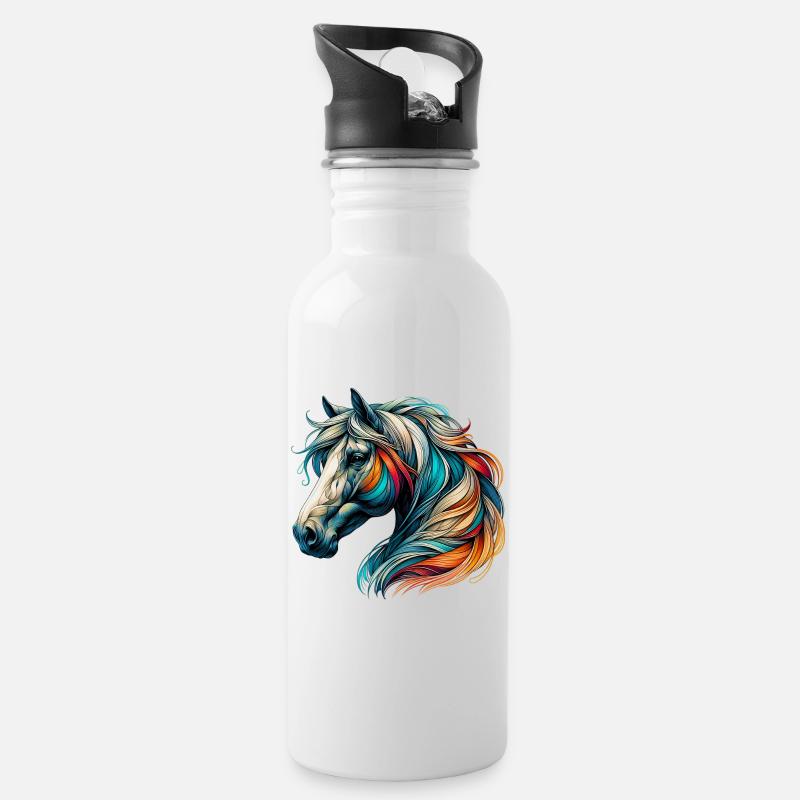 Pferd - Trinkflasche mit integriertem Trinkhalm - Weiß