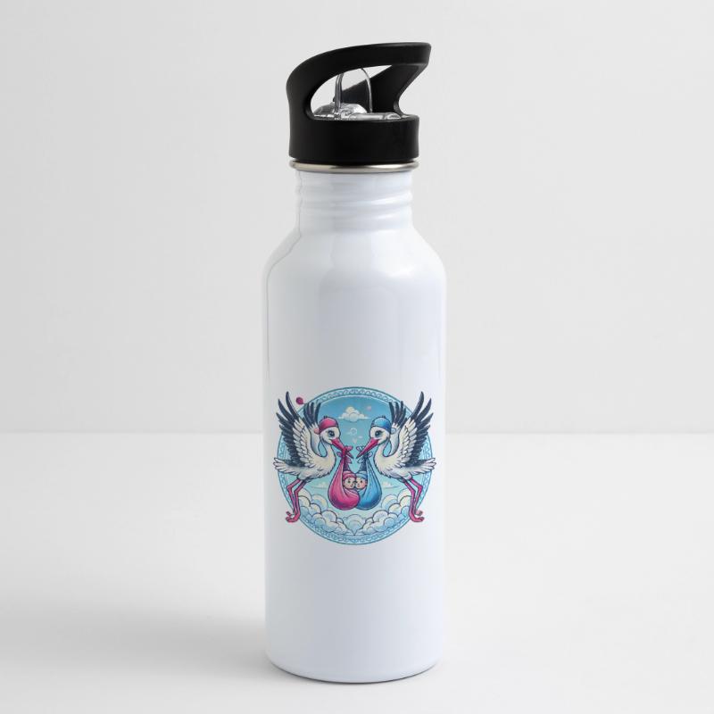 Rosa oder Blauer Storch Baby Bundle Design Trinkflasche mit integriertem Trinkhalm