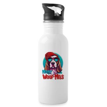 Merry Woof-Christmas Basset Dog, Watercolor - Water bottle with straw - white - Right