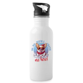 Pembroke Welsh Corgi in Winter, Sweet Illustration - Water bottle with straw - white - Right
