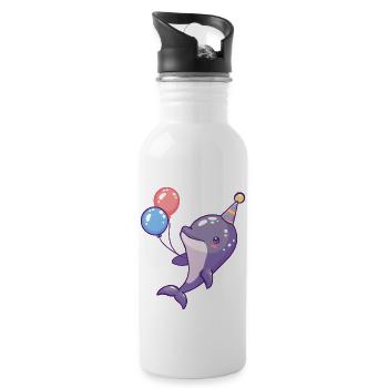 Delfin Geburtstag Comic Niedlich - Trinkflasche mit integriertem Trinkhalm - Weiß - Rechts