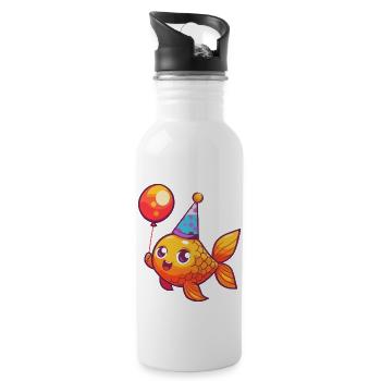 Poisson rouge Anniversaire Bande dessinée Mignon - Gourde avec paille intégrée - blanc - Droite